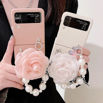 Mielas Šilko Skara Gėlių Nešiojamų Pearl Apyrankės, Telefono dėklas, Skirtas Samsung 