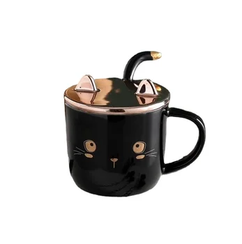 Kūrybos dovana kačių kavos puodelio auksu šaukštas, puodelis puikus pusryčių taurės glazūruotos keraminės vandens puodelį.